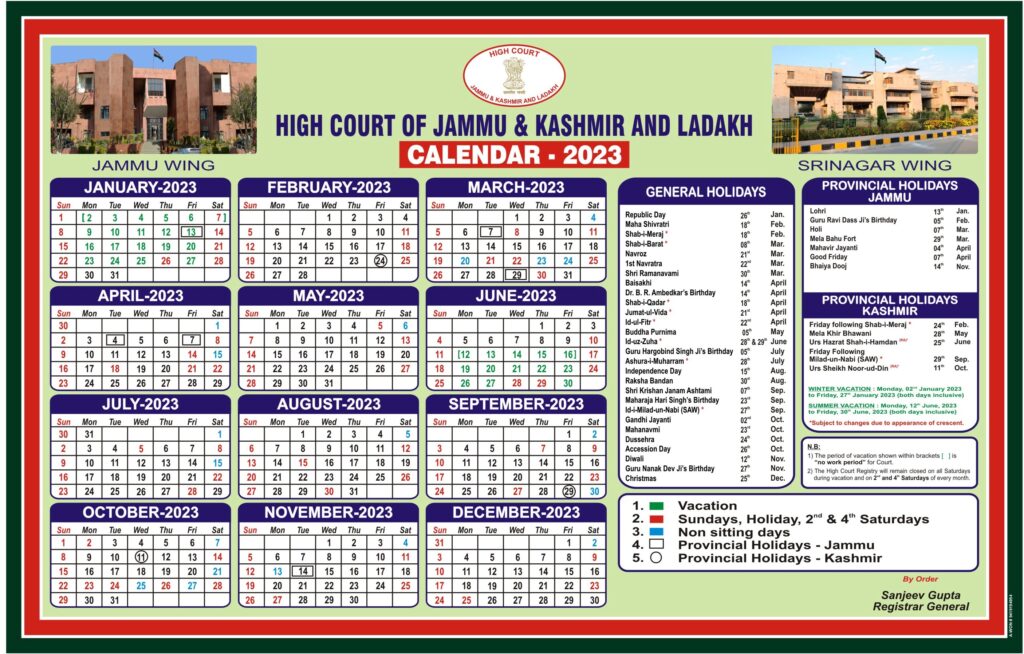 Jammu & Kashmir and Ladakh High Court Holiday 2023 जम्मू और कश्मीर और